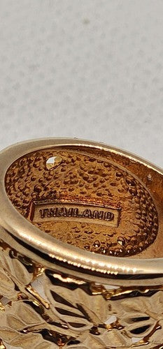 925 Sterling Silver Gold Plated Porous Foliated Design Ring Size 4.5