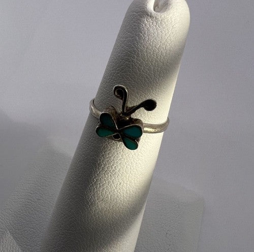 925 Sterling Silver & Turquoise Butterfly Ring Size 4