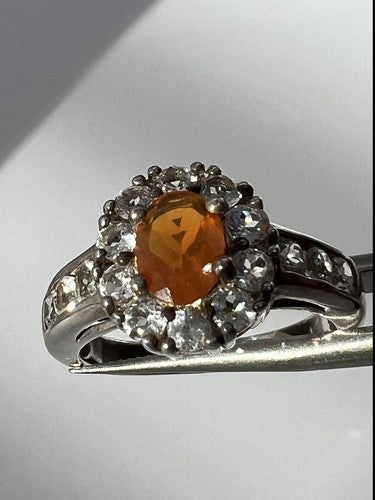 925 Sterling Silver Citrine & Goshenite Ring Size 6.5