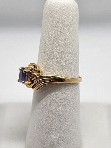14K YELLOW GOLD RING TANZANITE & DIAMOND SIZE 6