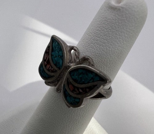 925 Sterling Silver & Opal Butterfly Ring Size 4.5