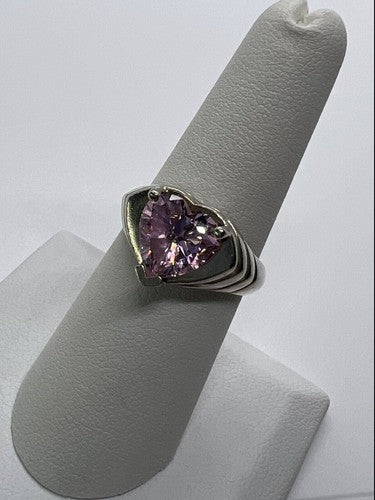 925 Sterling Silver Pink CZ "Heart" Ring Size 6.5