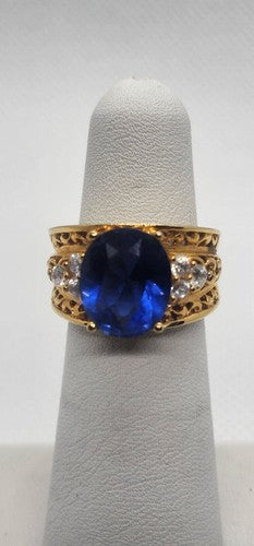 925 Sterling Silver With Blue CZ Ring Size 5