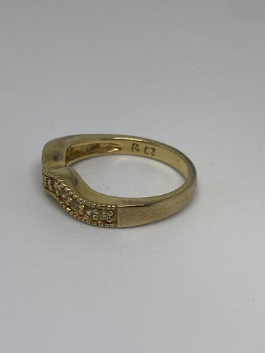 925 Sterling Silver Gold Plated CZ Ring Size 6.75