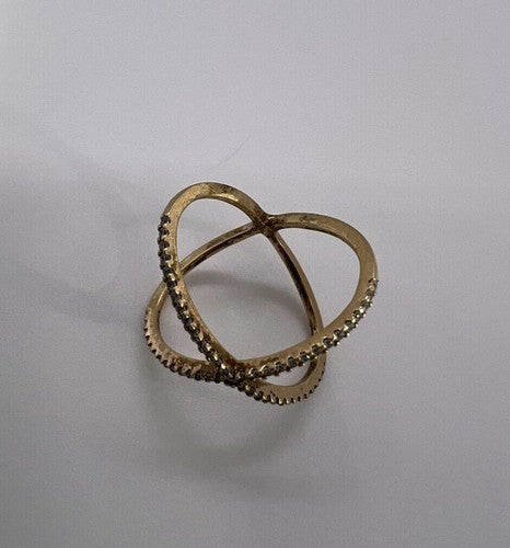 925 Sterling Silver Gold Plated CZ Criss Cross Ring Size 7