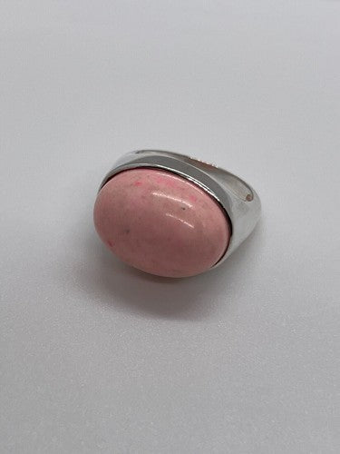 925 Sterling Silver & Pink Agate Ring Size 7.5