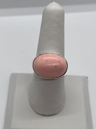 925 Sterling Silver & Pink Agate Ring Size 7.5