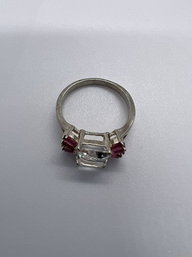 925 Sterling Silver Pink & Colorless Spinel Ring Size 7.5