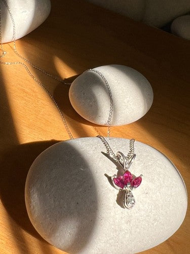 14K White Gold Pendant Necklace Ruby & Diamond