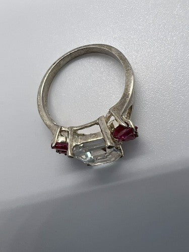 925 Sterling Silver Pink & Colorless Spinel Ring Size 7.5
