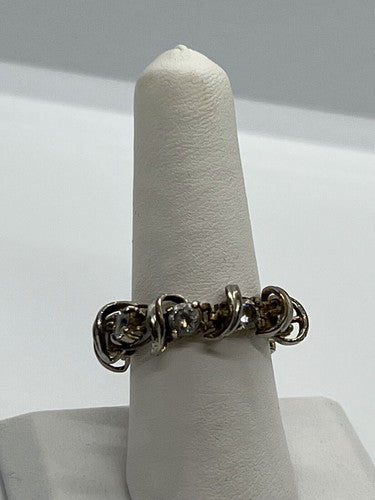925 Sterling Silver Twisted Wire & CZ Ring Size 8.5