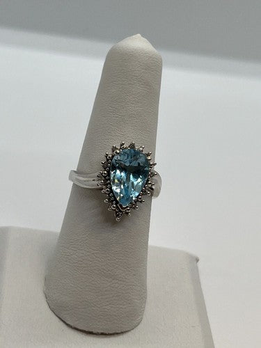 14K White Gold Topaz & Diamonds Ring Size 6