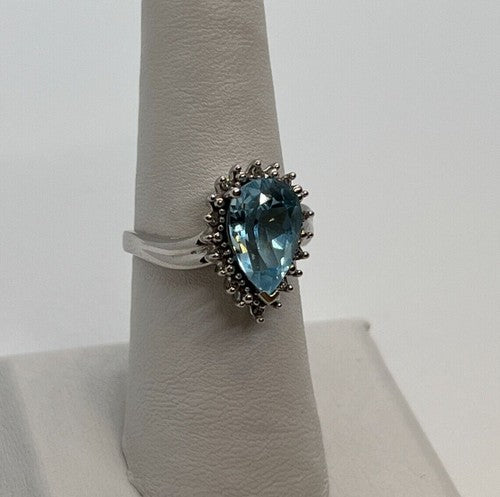 14K White Gold Topaz & Diamonds Ring Size 6