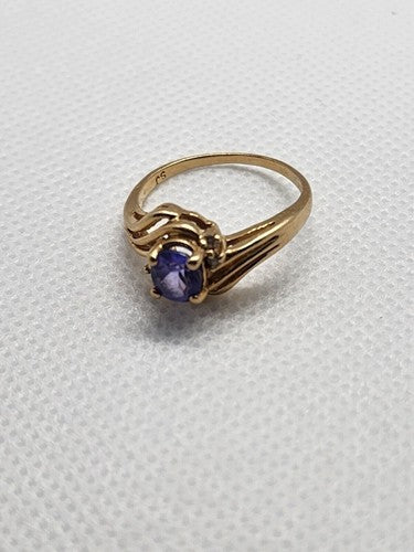14K YELLOW GOLD RING TANZANITE & DIAMOND SIZE 6