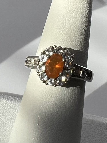 925 Sterling Silver Citrine & Goshenite Ring Size 6.5