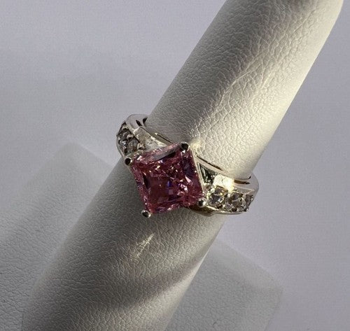 925 Sterling Silver & Pink CZ Ring Size 5.5