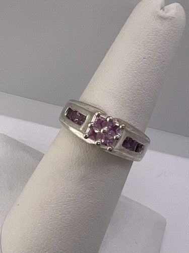 925 Sterling Silver Pink CZ Ring Size 6
