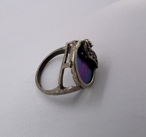 925 Sterling Silver Enamel & CZ Ring Size 5
