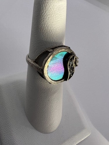 925 Sterling Silver Enamel & CZ Ring Size 5