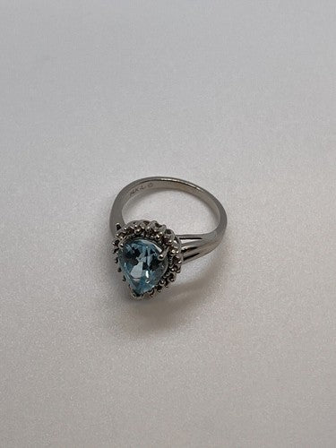 14K White Gold Topaz & Diamonds Ring Size 6
