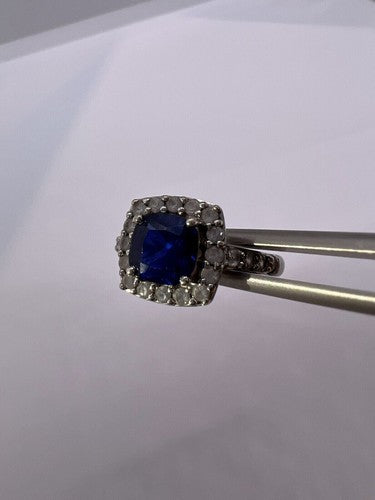 925 Sterling Silver Blue Spinel & White Beryl/Goshenite Ring Size 6.5