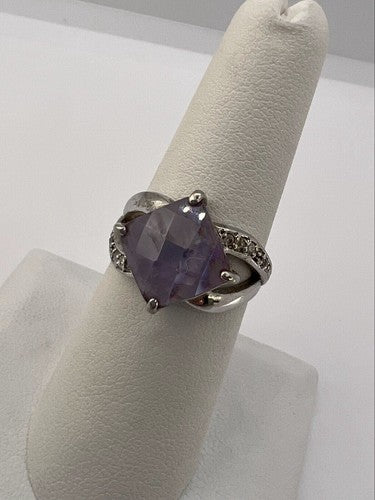 925 Sterling Silver Purple CZ Ring Size 6.5