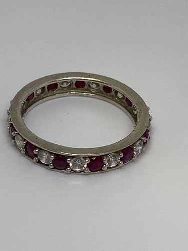 925 Sterling Silver Ruby & CZ Ring Size 8