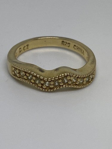 925 Sterling Silver Gold Plated CZ Ring Size 6.75