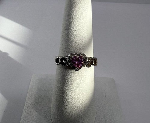 925 Sterling Silver & CZ Pink Heart Ring Size 6.5