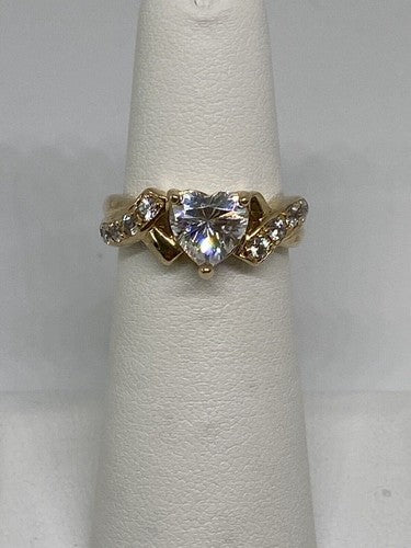 925 Sterling Silver Vermeil Heart CZ Ring Size 4.75