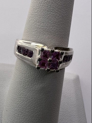 925 Sterling Silver Pink CZ Ring Size 6