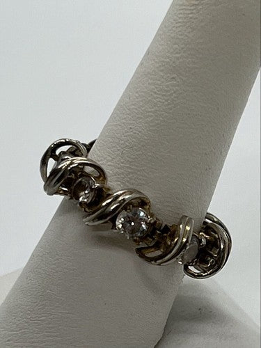 925 Sterling Silver Twisted Wire & CZ Ring Size 8.5