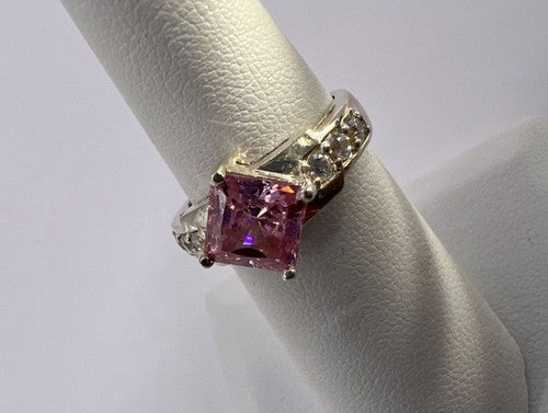 925 Sterling Silver & Pink CZ Ring Size 5.5