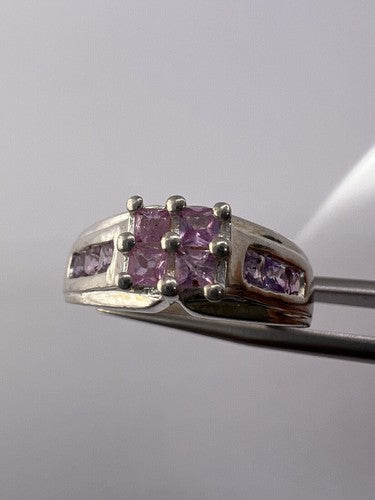 925 Sterling Silver Pink CZ Ring Size 6