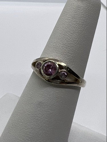 925 Sterling Silver Pink CZ Ring Size 6