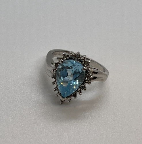 14K White Gold Topaz & Diamonds Ring Size 6