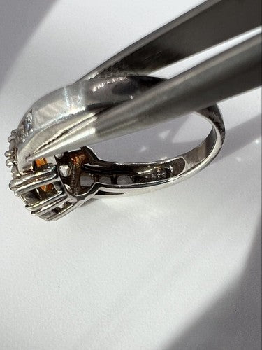 925 Sterling Silver Citrine & Goshenite Ring Size 6.5