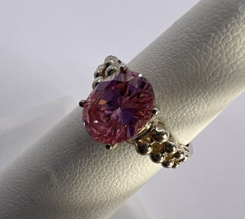 925 Sterling Silver Pink CZ Ring Size 4.5