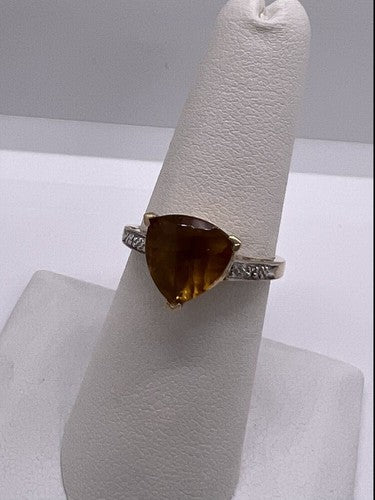 925 Sterling Silver Gold Plated CZ Ring Size 6.5