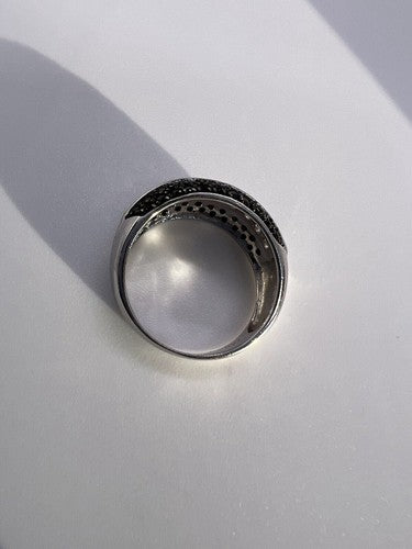 925 Sterling Silver Black & White Spinel Ring Size 6