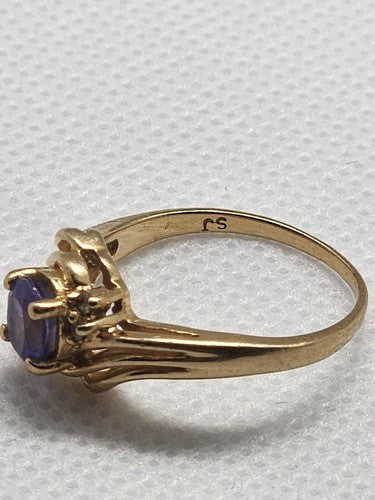 14K YELLOW GOLD RING TANZANITE & DIAMOND SIZE 6