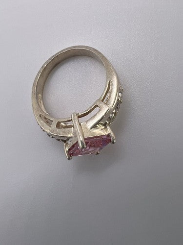 925 Sterling Silver & Pink CZ Ring Size 5.5