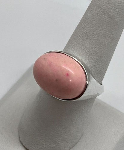 925 Sterling Silver & Pink Agate Ring Size 7.5