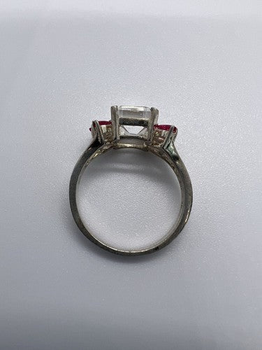 925 Sterling Silver Pink & Colorless Spinel Ring Size 7.5