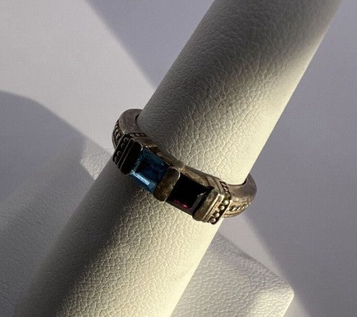 925 Sterling Silver Topaz & Tourmaline Ring Size 5.5