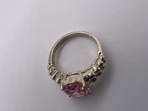 925 Sterling Silver Pink CZ Ring Size 4.5