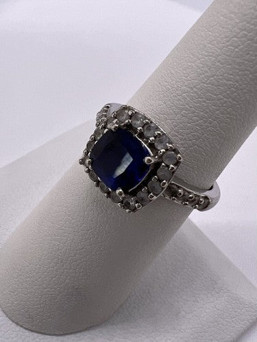 925 Sterling Silver Blue Spinel & White Beryl/Goshenite Ring Size 6.5