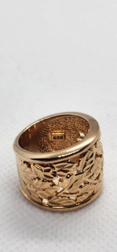 925 Sterling Silver Gold Plated Porous Foliated Design Ring Size 4.5