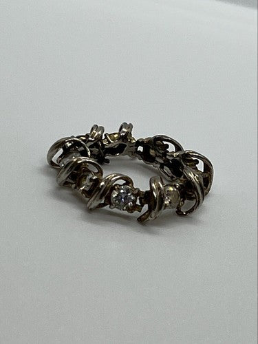 925 Sterling Silver Twisted Wire & CZ Ring Size 8.5