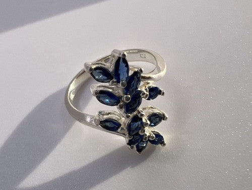 925 Sterling Silver & Sapphires Ring Size 6